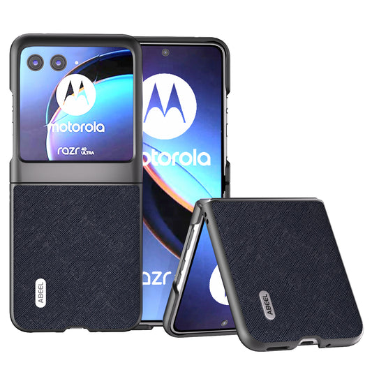 Uniqkart For Motorola Razr 40 Ultra 5G Cross Texture Folding Phone Case Cowhide Leather Coated PC Cover - Blue