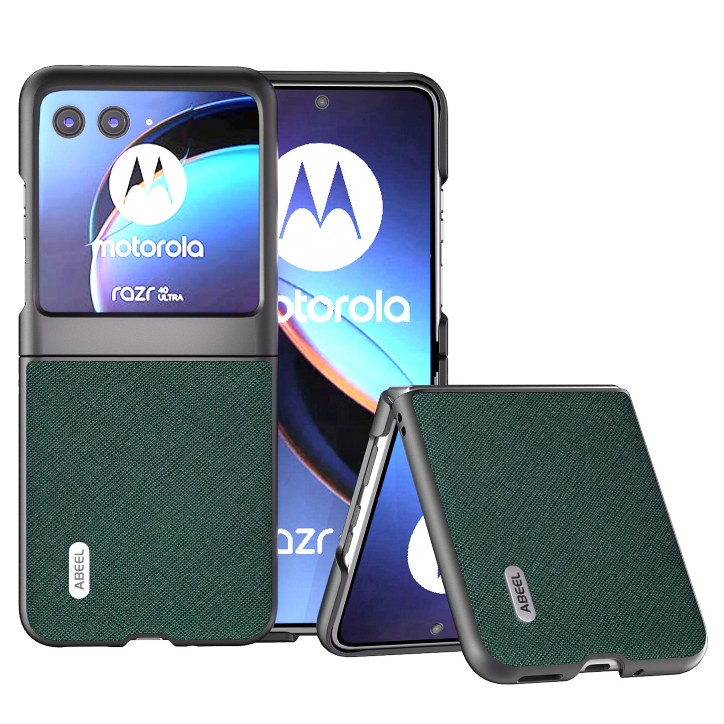 Uniqkart For Motorola Razr 40 Ultra 5G Cross Texture Folding Phone Case Cowhide Leather Coated PC Cover - Green