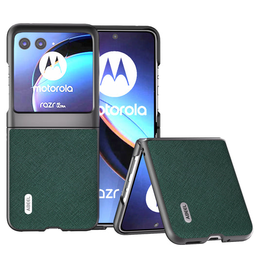 Uniqkart For Motorola Razr 40 Ultra 5G Cross Texture Folding Phone Case Cowhide Leather Coated PC Cover - Green