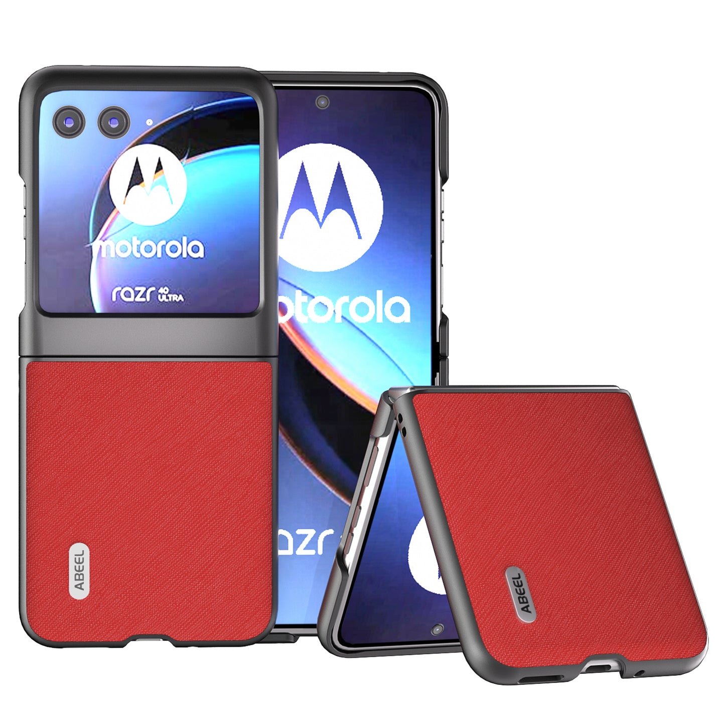 Uniqkart For Motorola Razr 40 Ultra 5G Cross Texture Folding Phone Case Cowhide Leather Coated PC Cover - Red