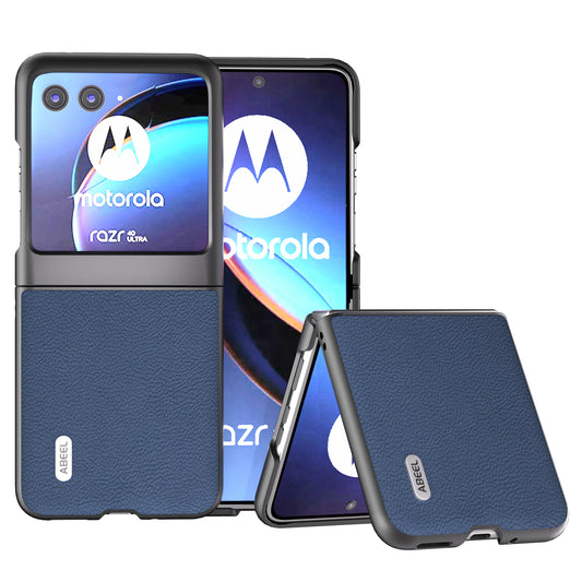 Uniqkart For Motorola Razr 40 Ultra 5G Anti-Scratch Phone Case Litchi Texture Cowhide Leather Coated PC Phone Cover - Blue