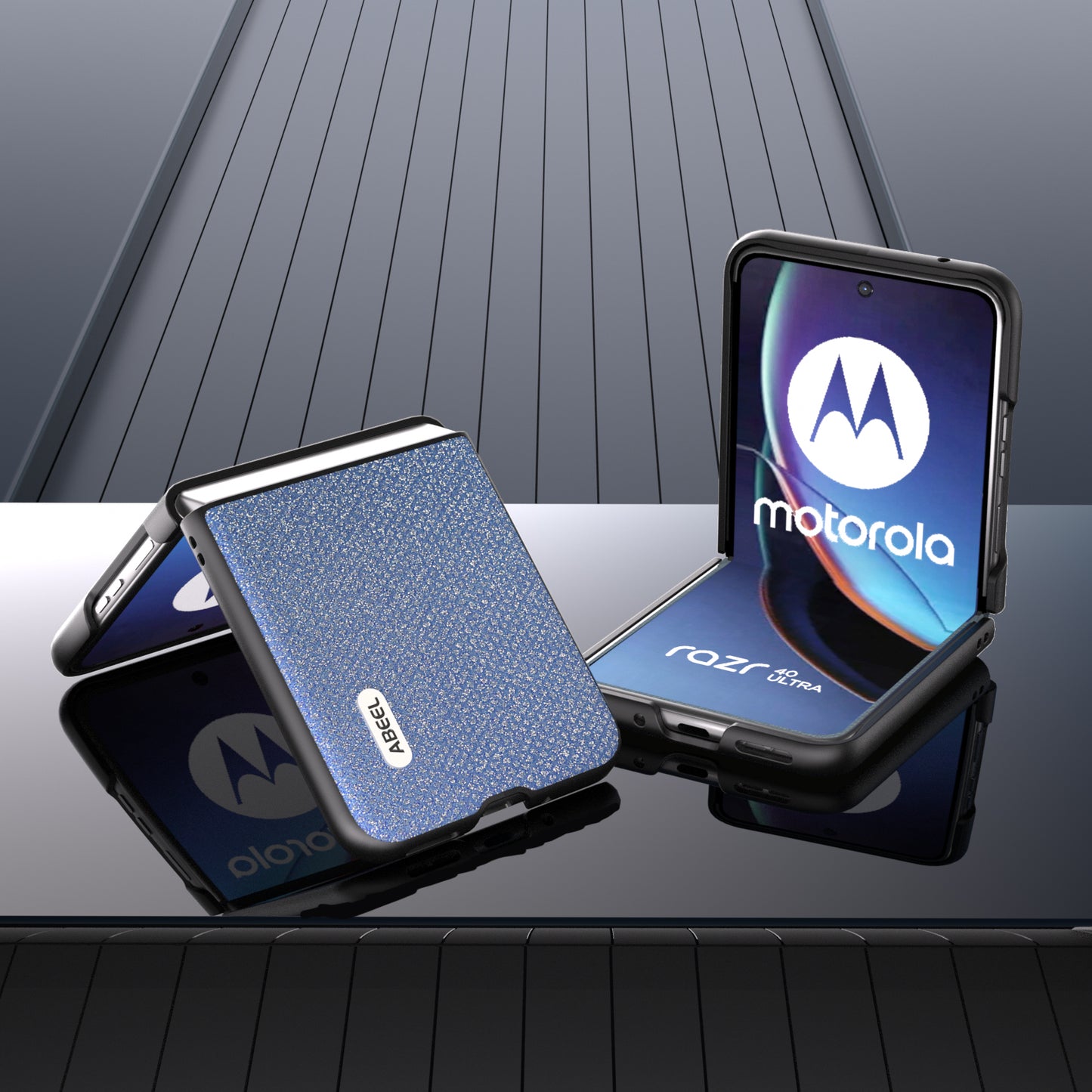 Uniqkart For Motorola Razr 40 Ultra 5G Rhinestone Texture Phone Case PU Leather + PC Anti-scratch Phone Cover - Blue