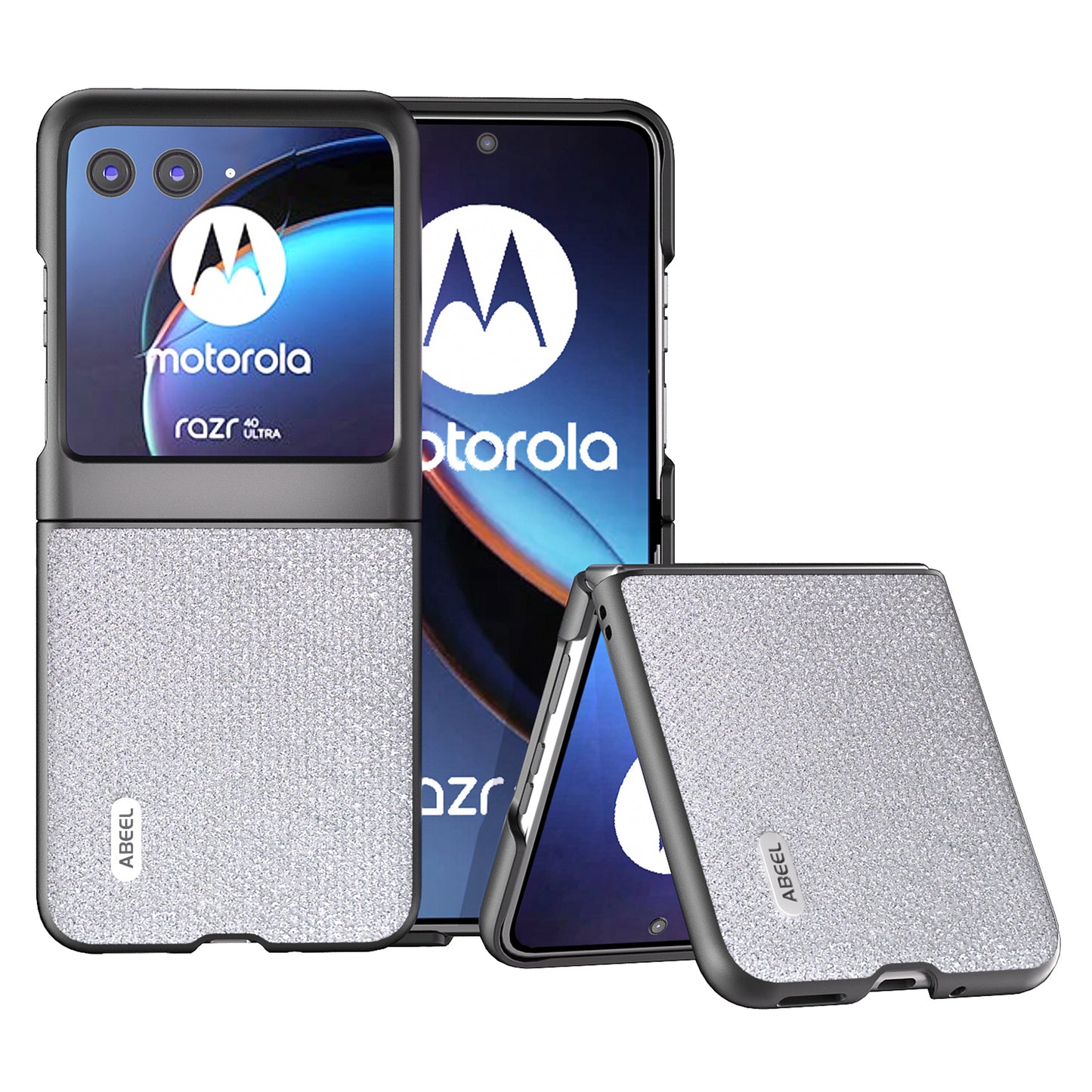 Uniqkart For Motorola Razr 40 Ultra 5G Rhinestone Texture Phone Case PU Leather + PC Anti-scratch Phone Cover - Silver