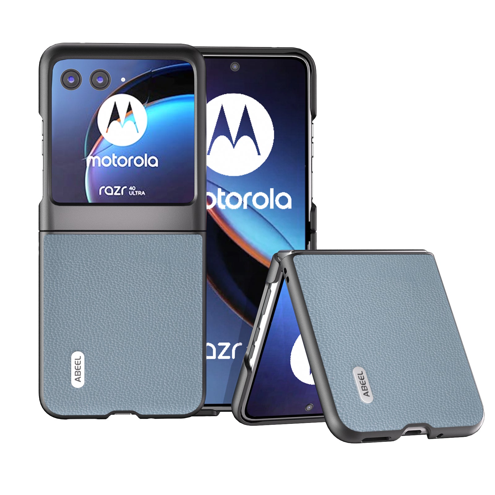 Uniqkart For Motorola Razr 40 Ultra 5G Cowhide Leather + PC Phone Case Matte Edges Phone Cover - Baby Blue