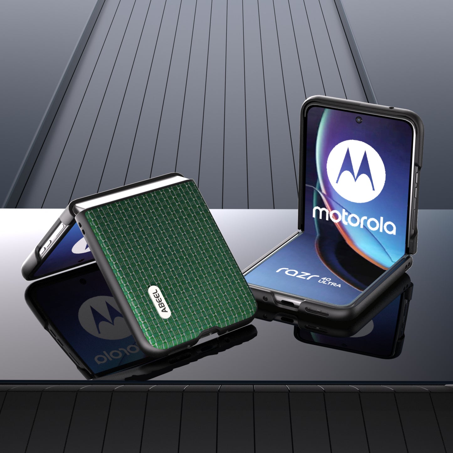 Uniqkart for Motorola Razr 40 Ultra 5G Anti-scratch Phone Case Cowhide Leather + Hard PC Phone Cover - Green