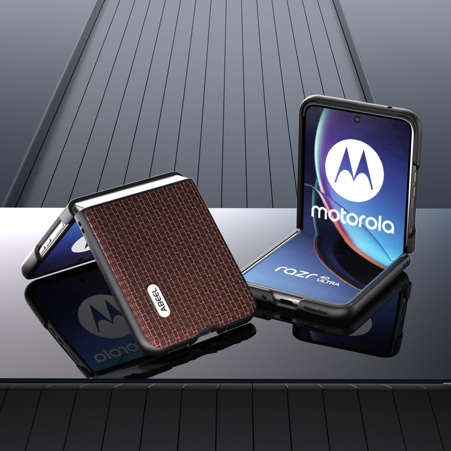 Uniqkart for Motorola Razr 40 Ultra 5G Anti-scratch Phone Case Cowhide Leather + Hard PC Phone Cover - Coffee