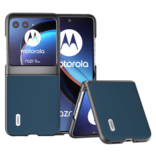 Uniqkart For Motorola Razr 40 Ultra 5G Anti-drop Phone Case Cowhide Leather Coated PC Smartphone Cover - Blue
