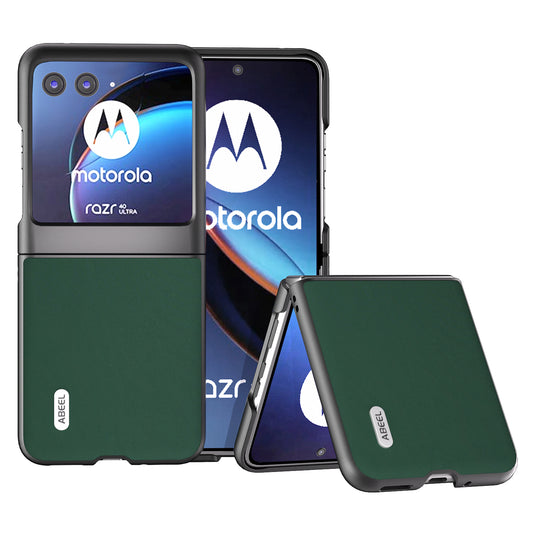 Uniqkart For Motorola Razr 40 Ultra 5G Anti-drop Phone Case Cowhide Leather Coated PC Smartphone Cover - Green