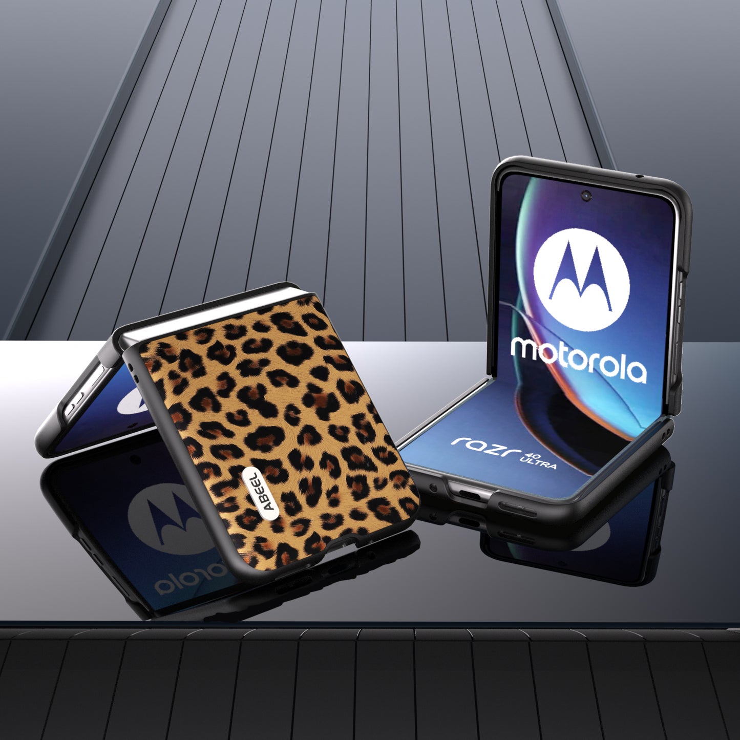 Uniqkart For Motorola Razr 40 Ultra 5G PU Leather Coated PC Phone Case Leopard Pattern Phone Cover - Gold