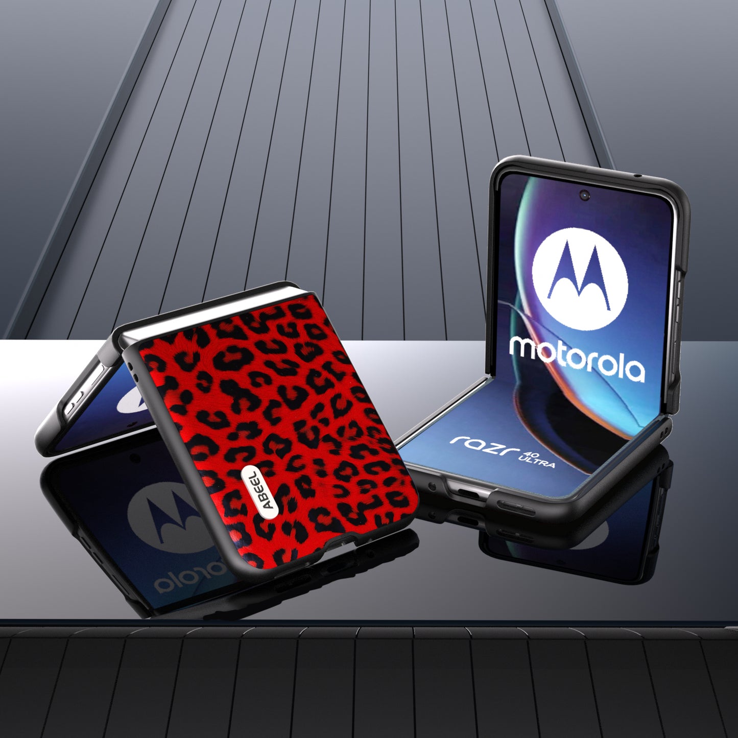 Uniqkart For Motorola Razr 40 Ultra 5G PU Leather Coated PC Phone Case Leopard Pattern Phone Cover - Red