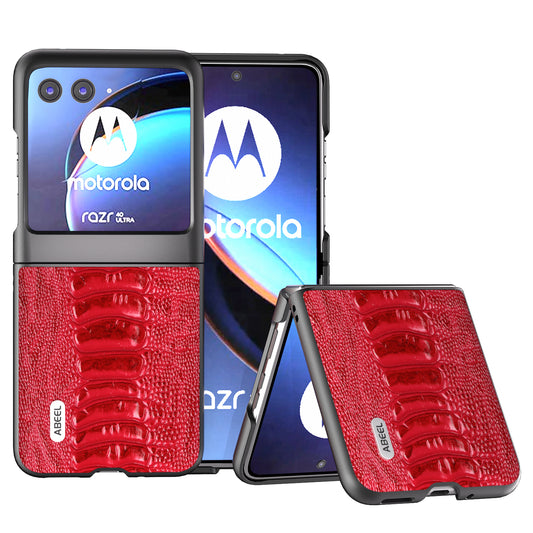Uniqkart For Motorola Razr 40 Ultra 5G Shockproof Phone Case Genuine Cow Leather+PC Crocodile Texture Cover - Red