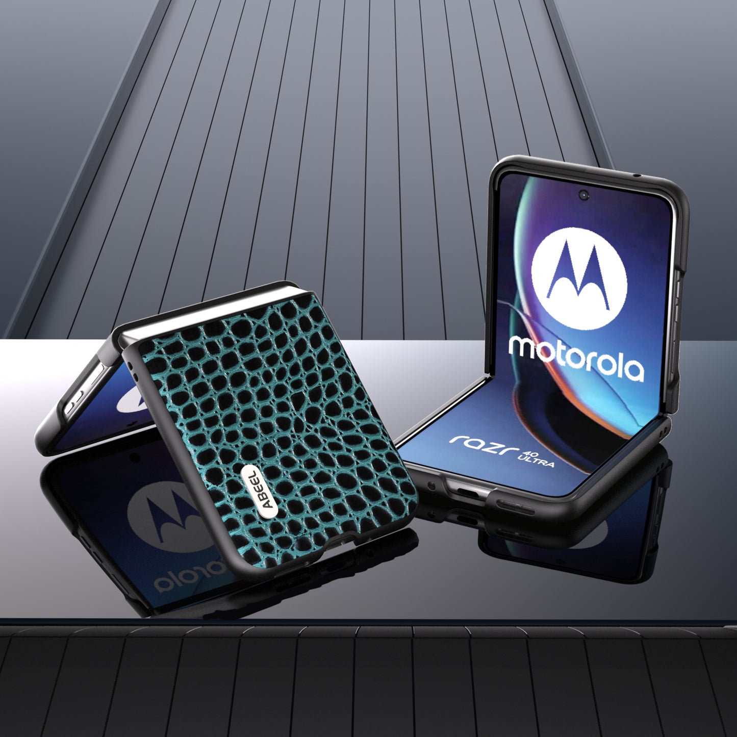 Uniqkart For Motorola Razr 40 Ultra 5G Crocodile Texture Slim Case Genuine Cow Leather+PC Protective Phone Cover - Blue