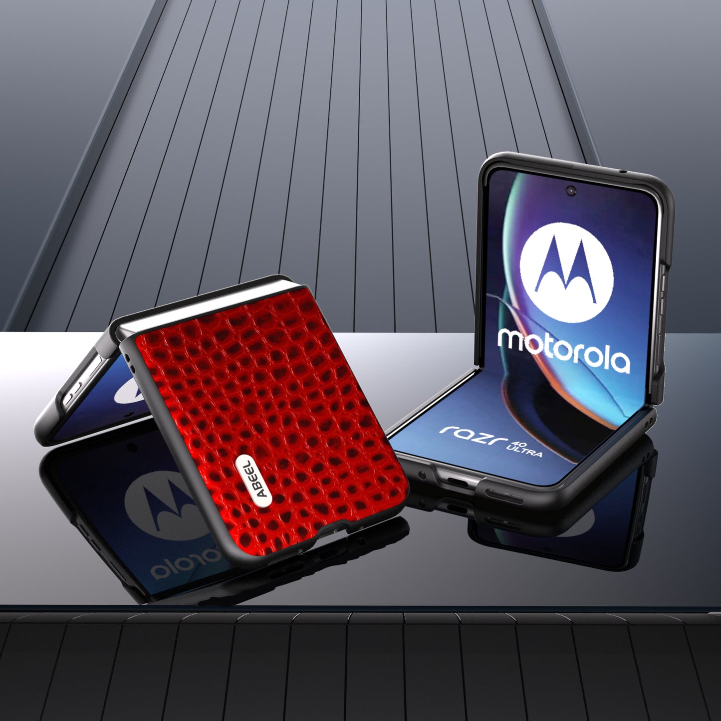 Uniqkart For Motorola Razr 40 Ultra 5G Crocodile Texture Slim Case Genuine Cow Leather+PC Protective Phone Cover - Red