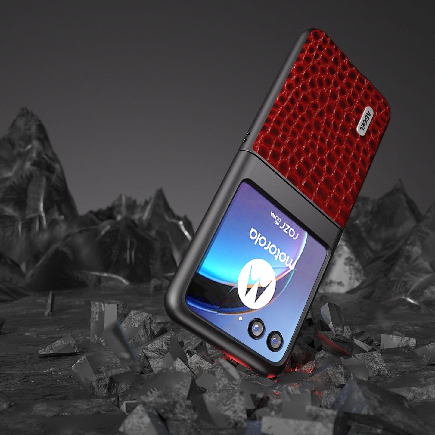 Uniqkart For Motorola Razr 40 Ultra 5G Crocodile Texture Slim Case Genuine Cow Leather+PC Protective Phone Cover - Red