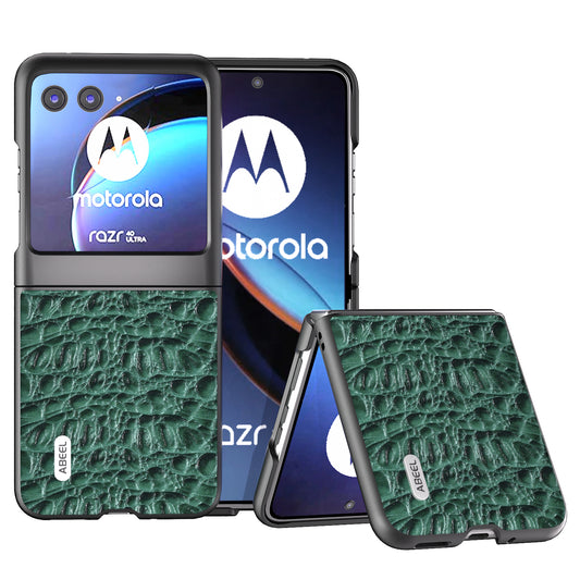 Uniqkart For Motorola Razr 40 Ultra 5G Shockproof Back Cover Genuine Cow Leather+PC Phone Case - Green