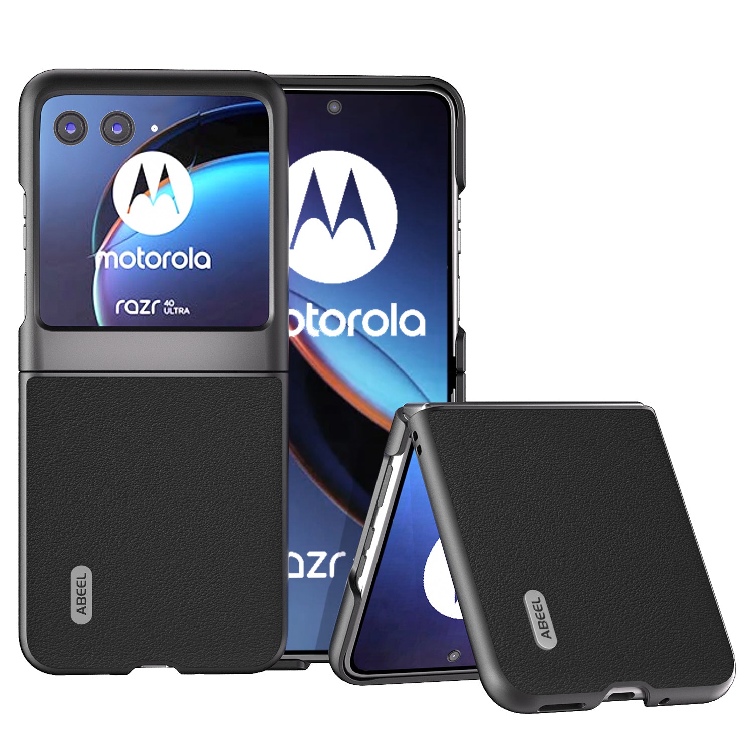 Uniqkart For Motorola Razr 40 Ultra 5G Genuine Cow Leather + Hard PC Shell Anti-scratch Phone Case - Black