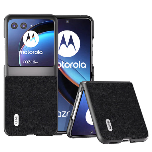Uniqkart For Motorola Razr 40 Ultra 5G PU Leather + Hard PC Anti-Slip Phone Case Retro Litchi Texture Protective Cover - Black