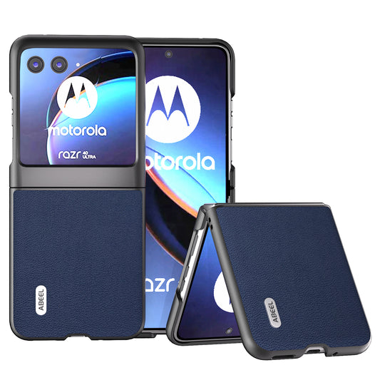 Uniqkart for Motorola Razr 40 Ultra 5G Genuine Cow Leather + PC Protective Shell Litchi Texture Phone Case - Blue