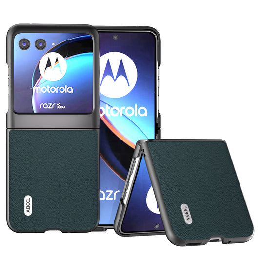 for Motorola Razr 40 Ultra 5G Genuine Cow Leather + PC Protective Shell Litchi Texture Phone Case - Midnight Green