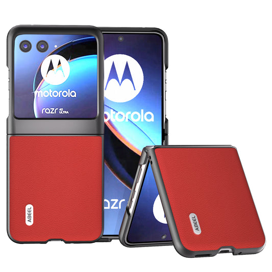 Uniqkart for Motorola Razr 40 Ultra 5G Genuine Cow Leather + PC Protective Shell Litchi Texture Phone Case - Red