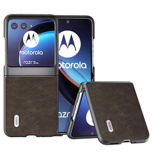 Uniqkart for Motorola Razr 40 Ultra 5G PU Leather + PC Litchi Texture Phone Case Anti-Drop Protective Cover - Khaki