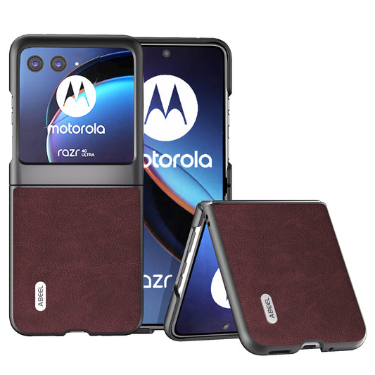 Uniqkart For Motorola Razr 40 Ultra 5G PU Leather + PC Litchi Texture Phone Case Anti-Drop Protective Cover - Purplish Red