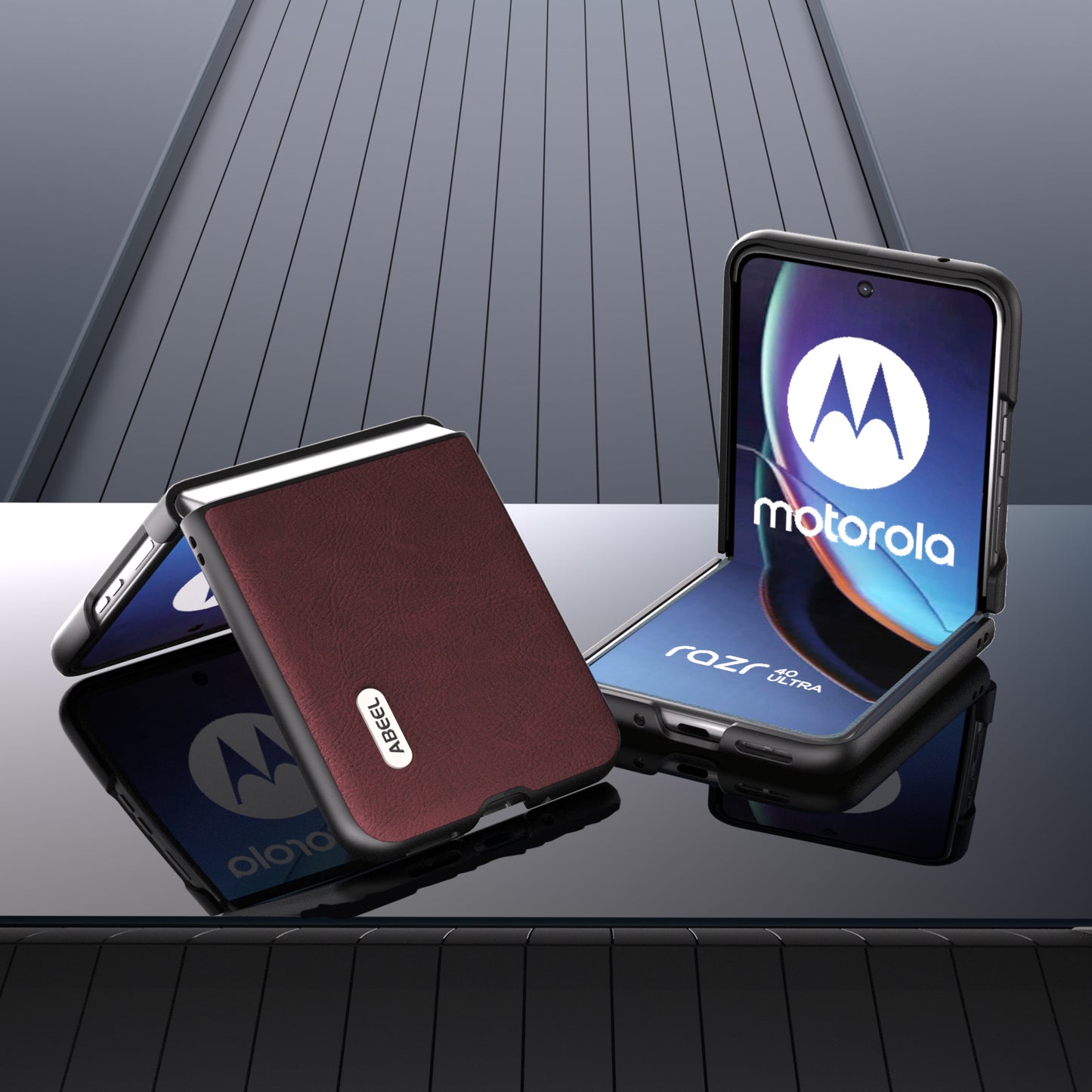 Uniqkart For Motorola Razr 40 Ultra 5G PU Leather + PC Litchi Texture Phone Case Anti-Drop Protective Cover - Purplish Red