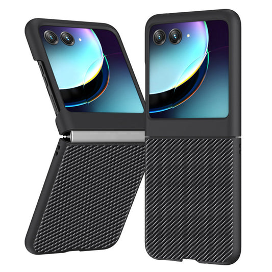 Uniqkart for Motorola Razr 40 Ultra 5G Anti-Drop Phone Case Fiber Carbon Texture PC Phone Cover - Black