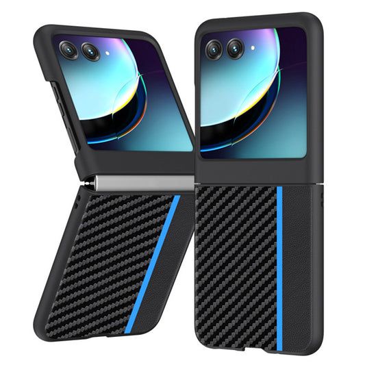 Uniqkart for Motorola Razr 40 Ultra 5G Anti-Drop Phone Case Fiber Carbon Texture PC Phone Cover - Black / Blue