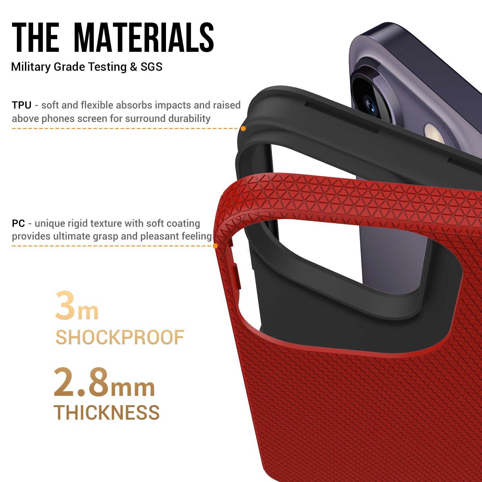 TPU+PC Dual Layer Phone Case for iPhone 15 Pro Max , Drop-proof Smartphone Cover - Red