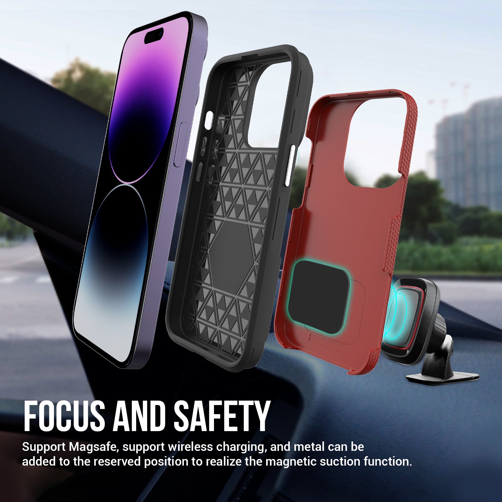 TPU+PC Dual Layer Phone Case for iPhone 15 Pro Max , Drop-proof Smartphone Cover - Red