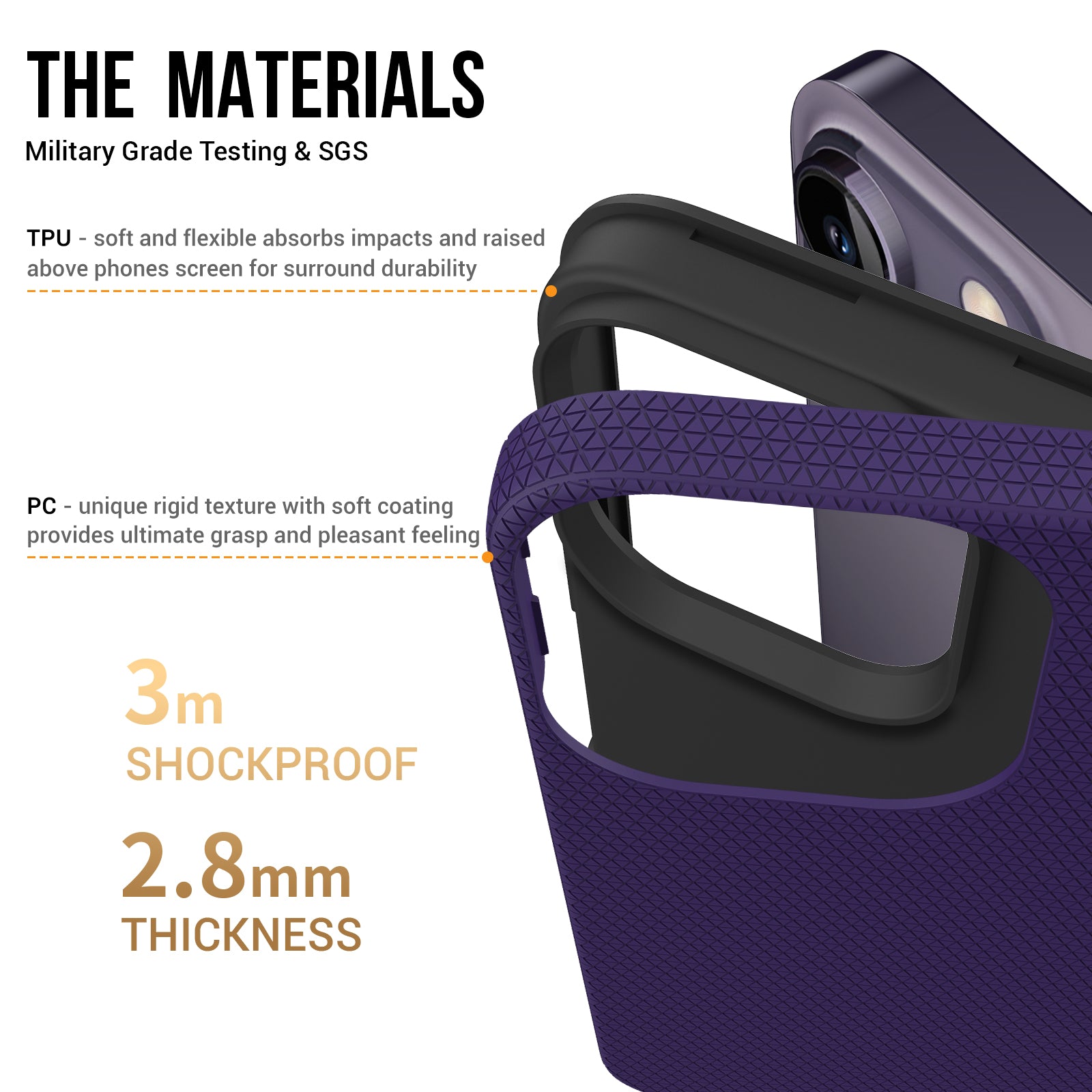 TPU+PC Dual Layer Phone Case for iPhone 15 Pro Max , Drop-proof Smartphone Cover - Purple