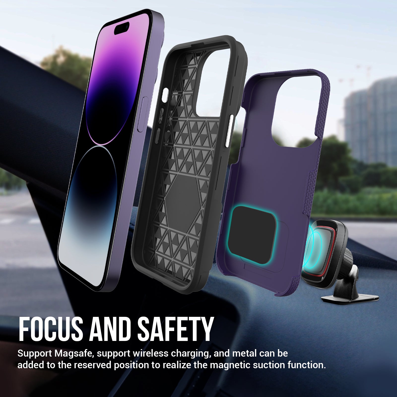 TPU+PC Dual Layer Phone Case for iPhone 15 Pro Max , Drop-proof Smartphone Cover - Purple