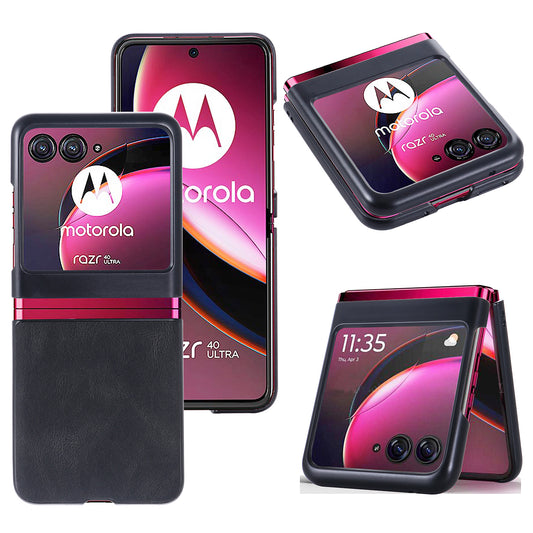Uniqkart for Motorola Razr 40 Ultra 5G Vintage Phone Case PU Leather Coated Hard PC Protective Cover - Black
