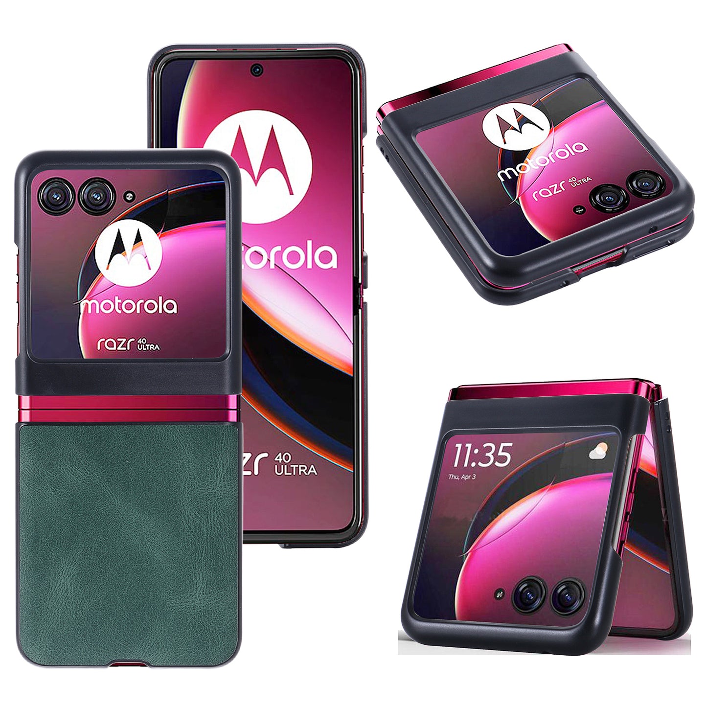 Uniqkart for Motorola Razr 40 Ultra 5G Vintage Phone Case PU Leather Coated Hard PC Protective Cover - Green