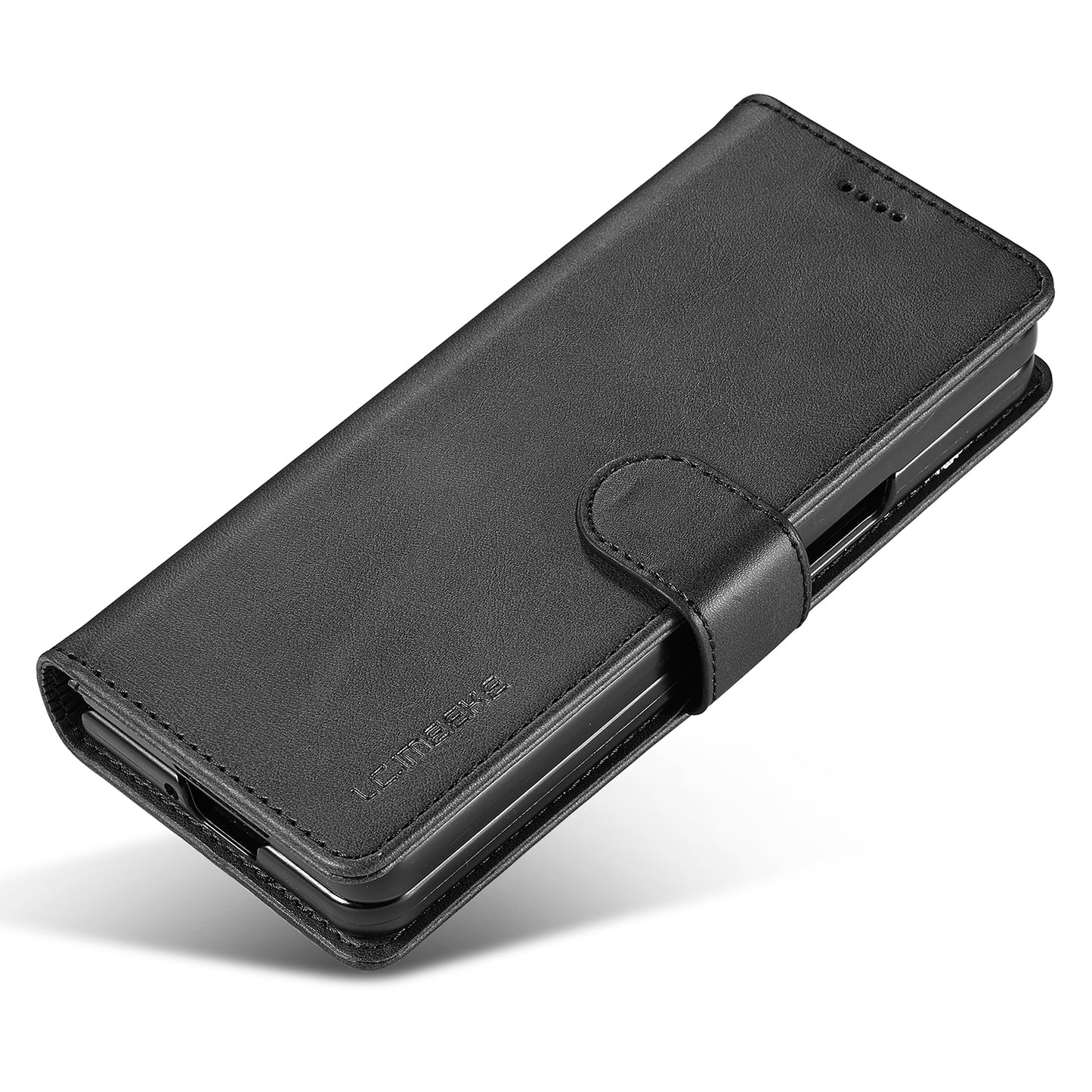 Uniqkart For Samsung Galaxy Z Fold5 5G Wallet Leather Phone Case Stand Calf Texture Phone Cover - Black