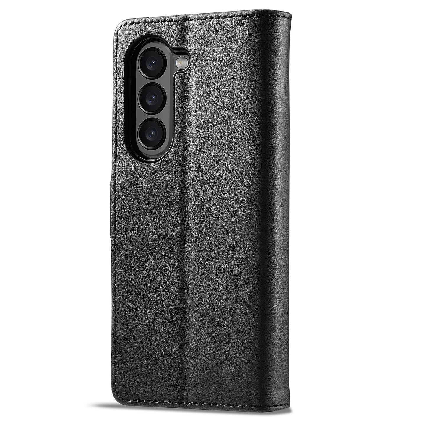Uniqkart For Samsung Galaxy Z Fold5 5G Wallet Leather Phone Case Stand Calf Texture Phone Cover - Black