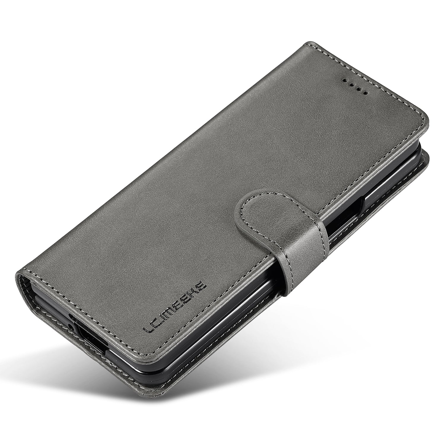 Uniqkart For Samsung Galaxy Z Fold5 5G Wallet Leather Phone Case Stand Calf Texture Phone Cover - Grey