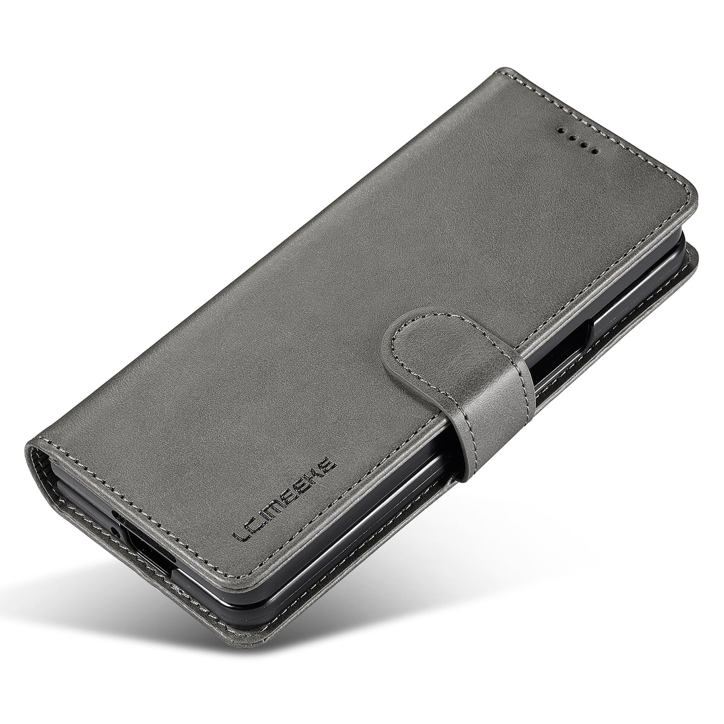 Uniqkart For Samsung Galaxy Z Fold5 5G Wallet Leather Phone Case Stand Calf Texture Phone Cover - Grey