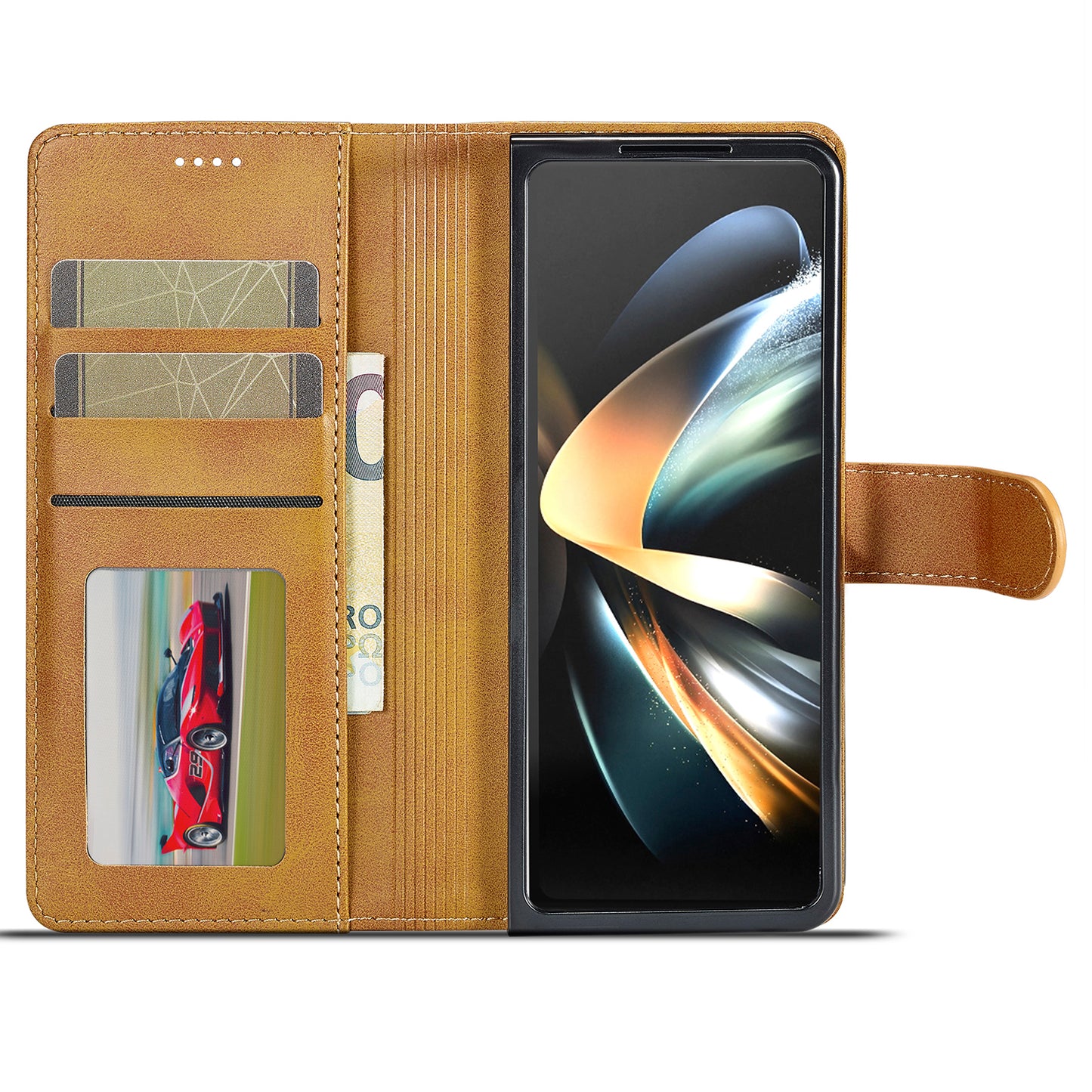 Uniqkart For Samsung Galaxy Z Fold5 5G Wallet Leather Phone Case Stand Calf Texture Phone Cover - Yellow