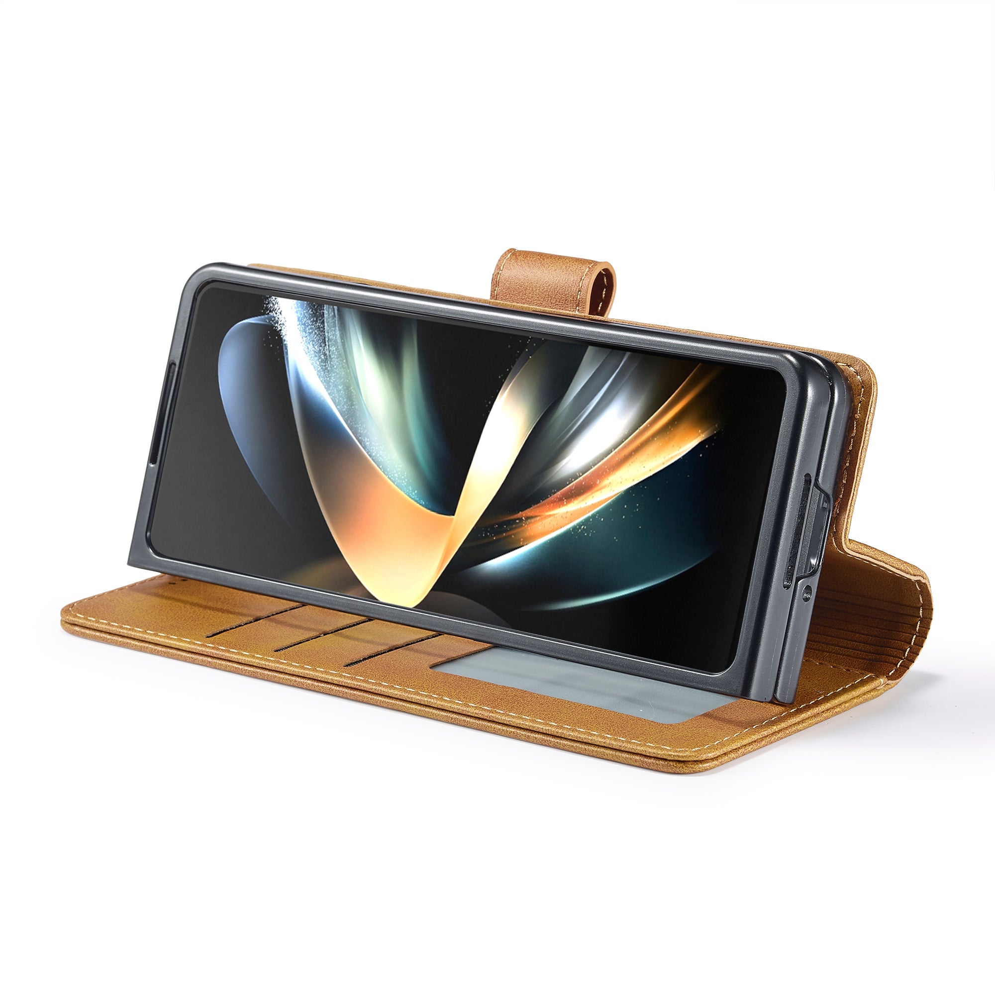 Uniqkart For Samsung Galaxy Z Fold5 5G Wallet Leather Phone Case Stand Calf Texture Phone Cover - Yellow