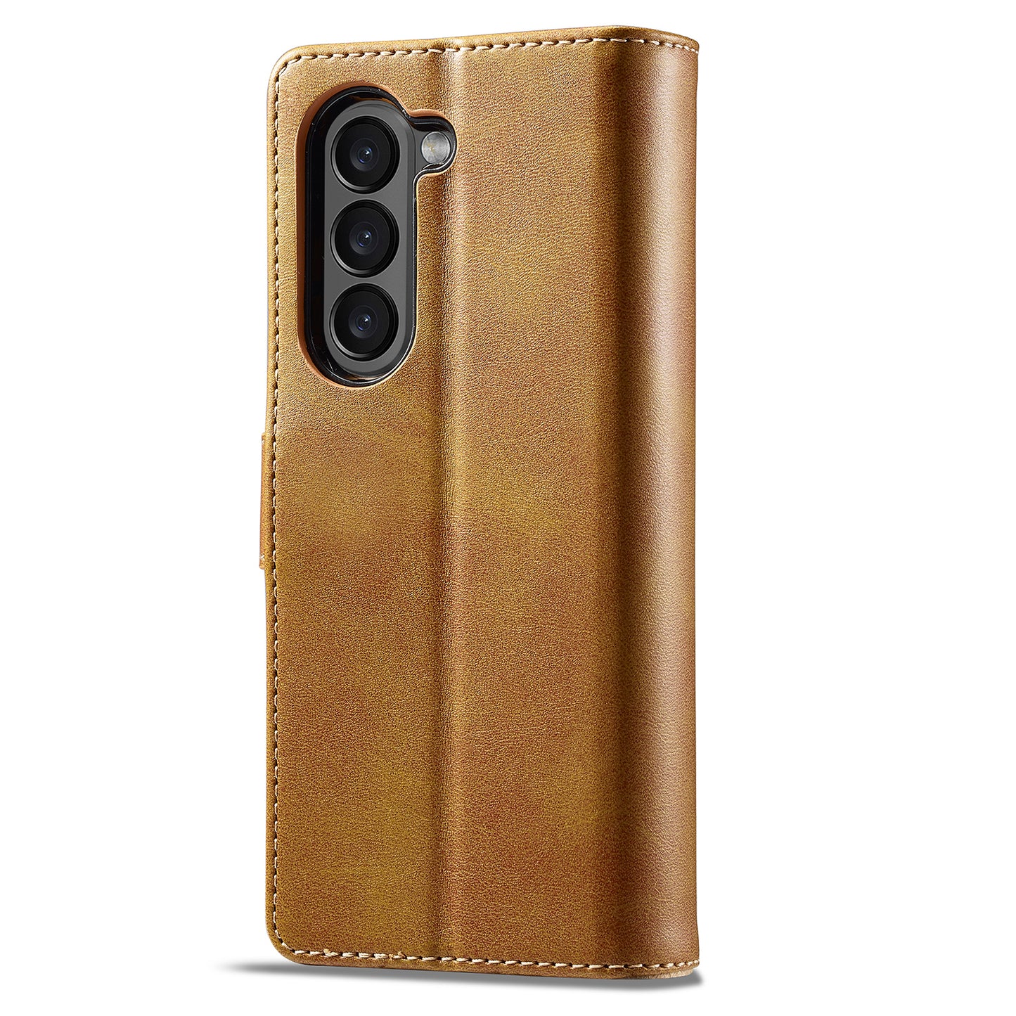 Uniqkart For Samsung Galaxy Z Fold5 5G Wallet Leather Phone Case Stand Calf Texture Phone Cover - Yellow