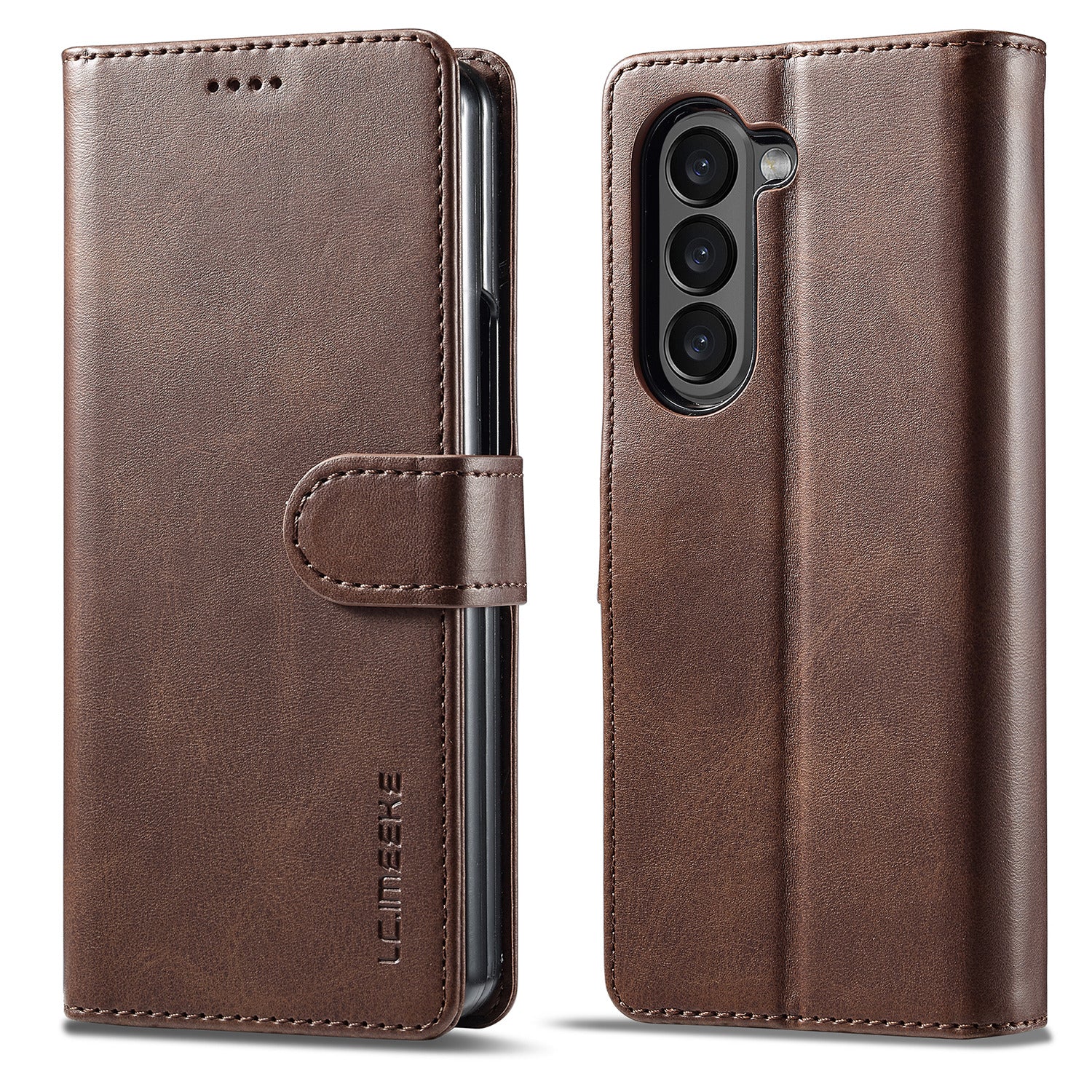 Uniqkart For Samsung Galaxy Z Fold5 5G Wallet Leather Phone Case Stand Calf Texture Phone Cover - Brown