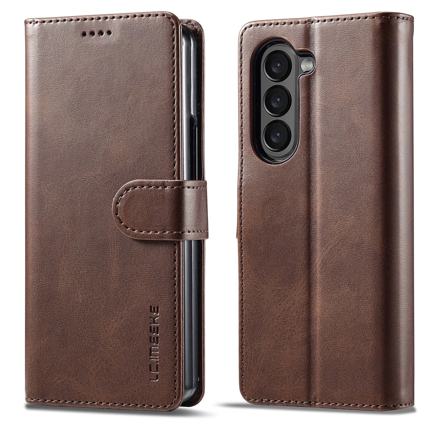 Uniqkart For Samsung Galaxy Z Fold5 5G Wallet Leather Phone Case Stand Calf Texture Phone Cover - Brown