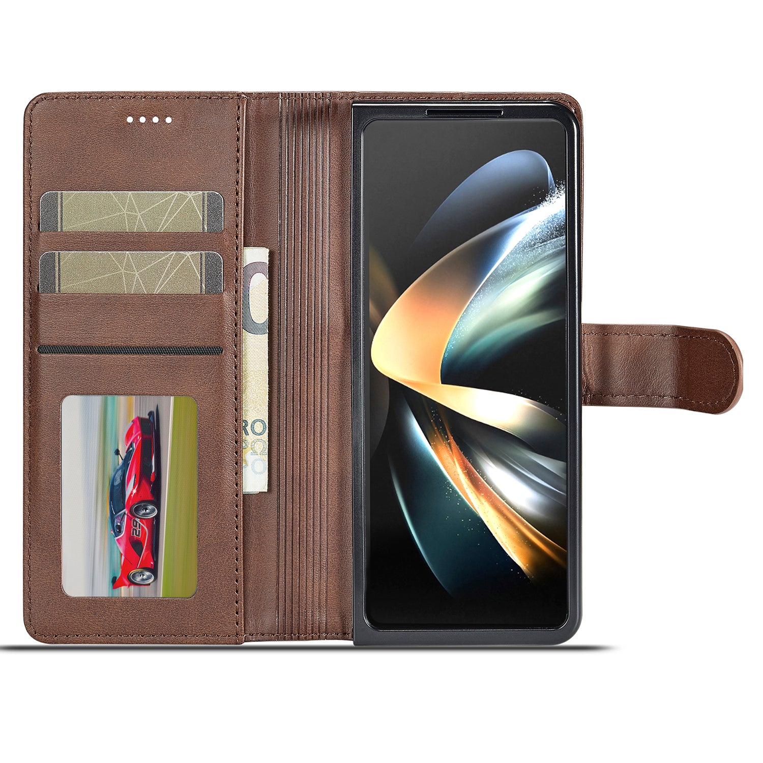 Uniqkart For Samsung Galaxy Z Fold5 5G Wallet Leather Phone Case Stand Calf Texture Phone Cover - Brown