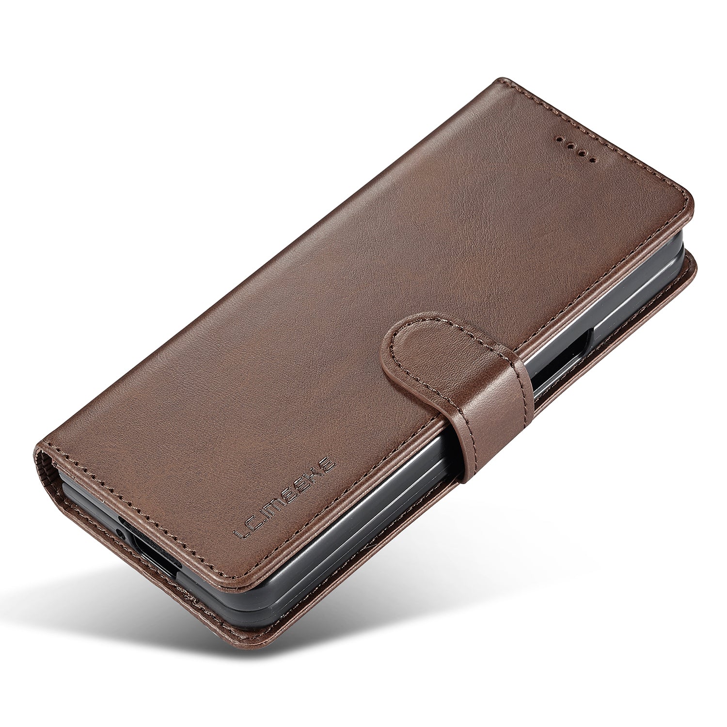 Uniqkart For Samsung Galaxy Z Fold5 5G Wallet Leather Phone Case Stand Calf Texture Phone Cover - Brown