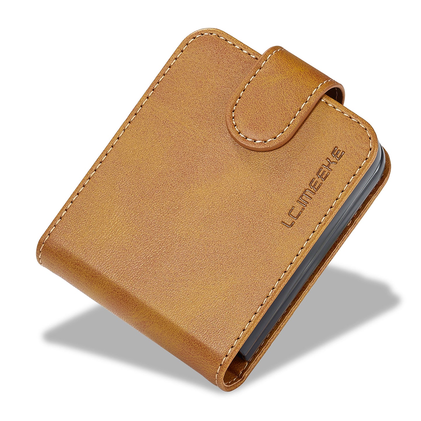 Uniqkart For Samsung Galaxy Z Flip5 5G PU Leather Phone Case Card Holder Calf Texture Stand Cover - Yellow