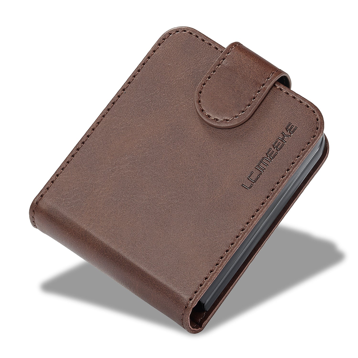 Uniqkart For Samsung Galaxy Z Flip5 5G PU Leather Phone Case Card Holder Calf Texture Stand Cover - Brown