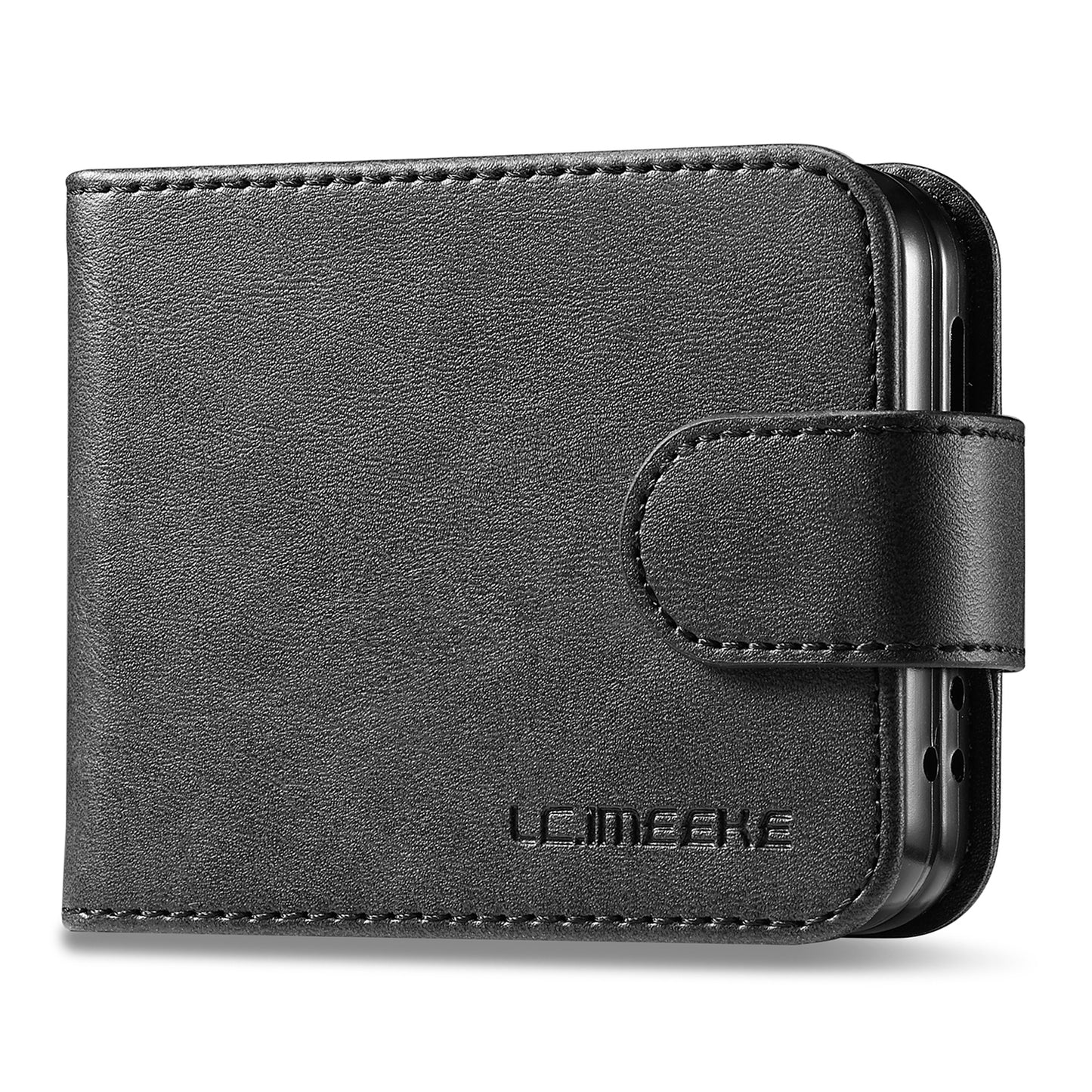 Uniqkart For Samsung Galaxy Z Flip5 5G PU Leather Phone Case Card Holder Calf Texture Stand Cover - Black