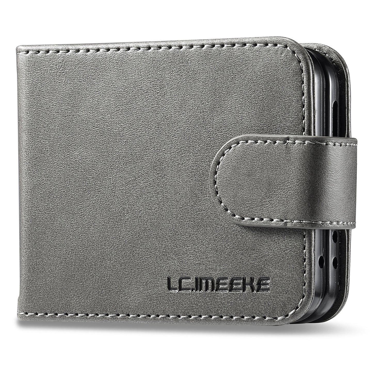 Uniqkart For Samsung Galaxy Z Flip5 5G PU Leather Phone Case Card Holder Calf Texture Stand Cover - Grey